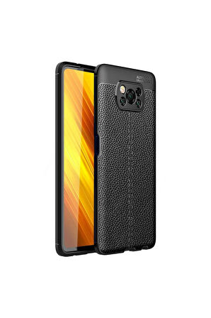 Poco X3 Pro Uyumlu Silikon Kılıf Deri Desenli Kamera Korumalı Darbe Emici Autofocus Kapak