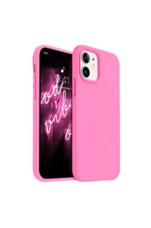 Apple iPhone 12 Uyumlu Silikon Kılıf - Pastel Renk Tonu Esnek Tam Koruma Kapak - Pembe