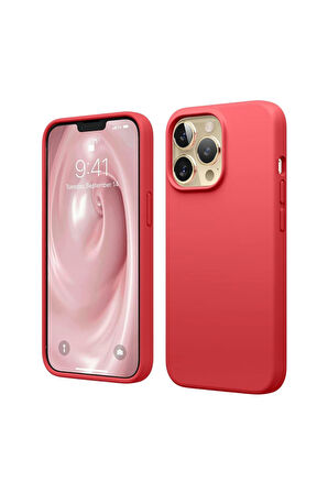 Apple iPhone 13 Pro Uyumlu Silikon Kılıf - Pastel Renk Tonu Esnek Tam Koruma Kapak - Kırmızı