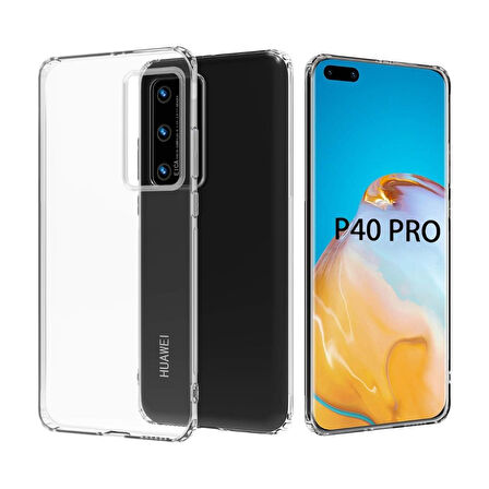 Huawei P40 Pro Uyumlu Şeffaf Silikon Kılıf - Kamera Korumalı Esnek Tam Koruma Kapak