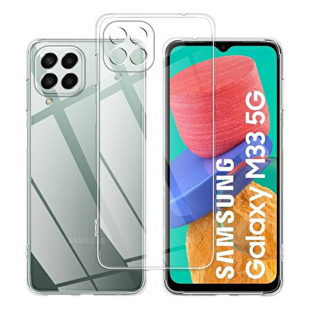 Samsung Galaxy M33 Uyumlu Şeffaf Silikon Kılıf - Kamera Korumalı Esnek Tam Koruma Kapak