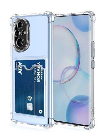Honor 200 Pro Kılıf Darbe Emici Köşe Korumalı Kartlıklı Cüzdanlı Silikon Kapak - Şeffaf
