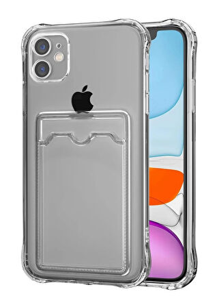 Apple iPhone 12 Mini Kılıf Darbe Emici Köşe Korumalı Kartlıklı Cüzdanlı Silikon Kapak - Füme