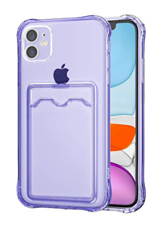 Apple iPhone 12 Mini Kılıf Darbe Emici Köşe Korumalı Kartlıklı Cüzdanlı Silikon Kapak - Lila