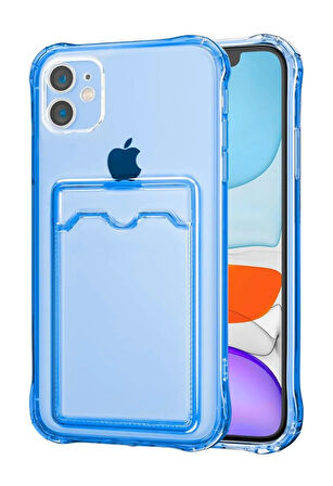 Apple iPhone 12 Mini Kılıf Darbe Emici Köşe Korumalı Kartlıklı Cüzdanlı Silikon Kapak - Mavi