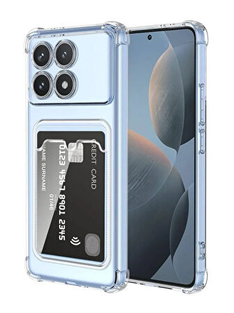 Poco X6 Pro Kılıf Darbe Emici Köşe Korumalı Kartlıklı Cüzdanlı Silikon Kapak - Füme