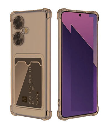Oppo Reno 11F Kılıf Darbe Emici Köşe Korumalı Kartlıklı Cüzdanlı Silikon Kapak - Füme