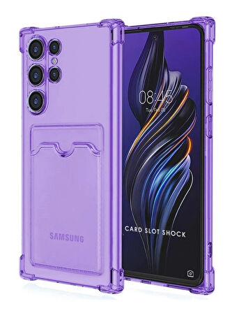 Samsung Galaxy S22 Ultra Kılıf Kartlıklı Cüzdanlı Şeffaf Silikon Kapak - Extra Güçlendirilmiş Kenar