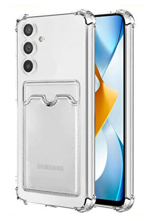 Samsung Galaxy A05S Kılıf Kartlıklı Cüzdanlı Şeffaf Silikon Kapak - Extra Güçlendirilmiş Kenar