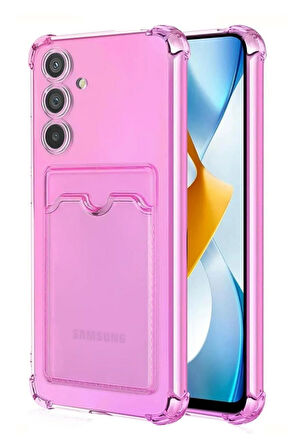 Samsung Galaxy A14 Kılıf Kartlıklı Cüzdanlı Şeffaf Silikon Kapak - Extra Güçlendirilmiş Kenar