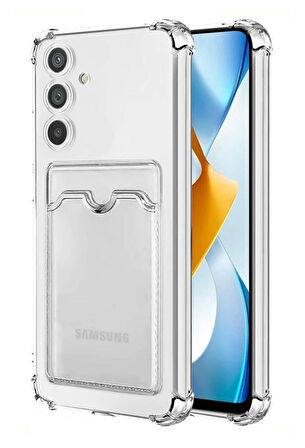 Samsung Galaxy A25 Kılıf Kartlıklı Cüzdanlı Şeffaf Silikon Kapak - Extra Güçlendirilmiş Kenar