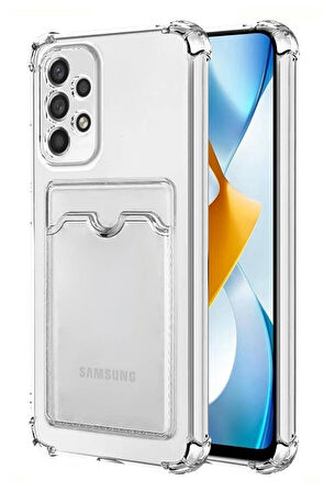 Samsung Galaxy A32 Kılıf Kartlıklı Cüzdanlı Şeffaf Silikon Kapak - Extra Güçlendirilmiş Kenar