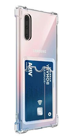 Samsung Galaxy A70 Kılıf Kartlıklı Cüzdanlı Şeffaf Silikon Kapak - Extra Güçlendirilmiş Kenar
