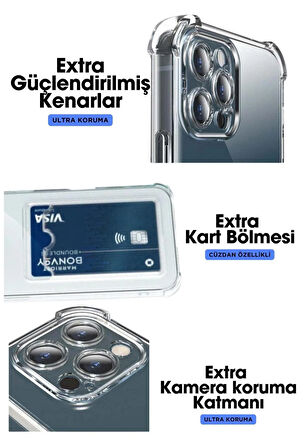 Samsung Galaxy A70 Kılıf Kartlıklı Cüzdanlı Şeffaf Silikon Kapak - Extra Güçlendirilmiş Kenar