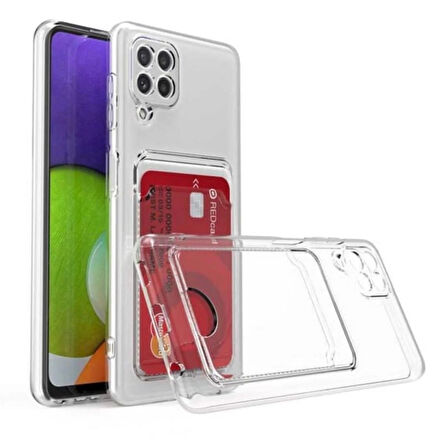 Samsung Galaxy M32 Kılıf Kartlıklı Cüzdanlı Şeffaf Silikon Kapak - Extra Güçlendirilmiş Kenar