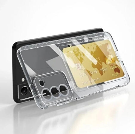 Samsung Galaxy S20 FE Kılıf Kartlıklı Cüzdanlı Şeffaf Silikon Kapak - Extra Güçlendirilmiş Kenar
