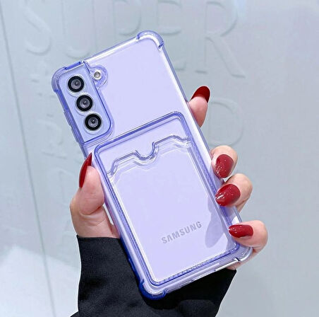Samsung Galaxy S21 FE Kılıf Kartlıklı Cüzdanlı Şeffaf Silikon Kapak - Extra Güçlendirilmiş Kenar