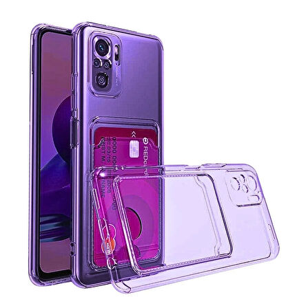 Redmi Note 10S Kılıf Kartlıklı Cüzdanlı Şeffaf Silikon Kapak - Extra Güçlendirilmiş Kenar