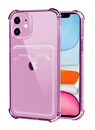 Apple iPhone 11 Kılıf Kartlıklı Cüzdanlı Şeffaf Silikon Kapak - Extra Güçlendirilmiş Kenar