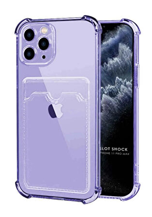 Apple iPhone 11 Pro Max Kılıf Kartlıklı Cüzdanlı Şeffaf Silikon Kapak - Extra Güçlendirilmiş Kenar