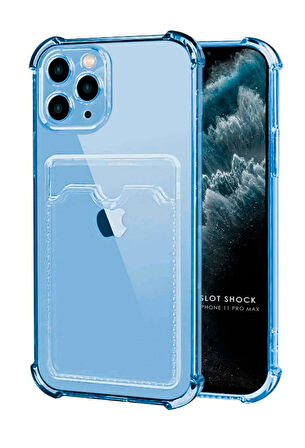 Apple iPhone 11 Pro Max Kılıf Kartlıklı Cüzdanlı Şeffaf Silikon Kapak - Extra Güçlendirilmiş Kenar