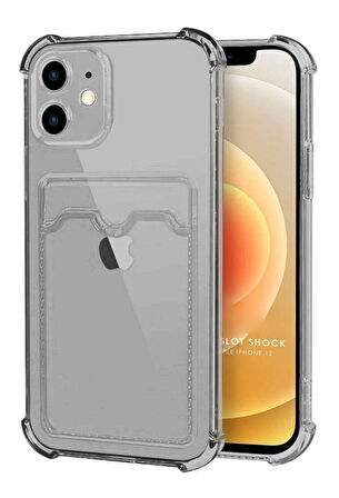 Apple iPhone 12 Kılıf Darbe Emici Köşe Korumalı Kartlıklı Cüzdanlı Silikon Kapak
