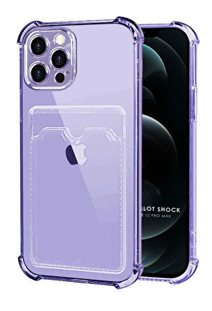 Apple iPhone 12 Pro Max Kılıf Kartlıklı Cüzdanlı Şeffaf Silikon Kapak - Extra Güçlendirilmiş Kenar