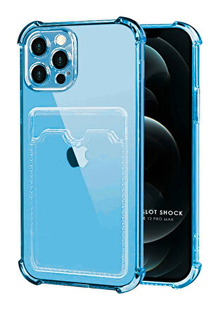 Apple iPhone 12 Pro Max Kılıf Kartlıklı Cüzdanlı Şeffaf Silikon Kapak - Extra Güçlendirilmiş Kenar