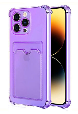 Apple iPhone 15 Pro Max Kılıf Kartlıklı Cüzdanlı Şeffaf Silikon Kapak - Extra Güçlendirilmiş Kenar