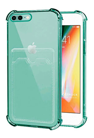 Apple iPhone 7 Plus Kılıf Kartlıklı Cüzdanlı Şeffaf Silikon Kapak - Extra Güçlendirilmiş Kenar