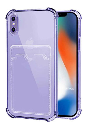 Apple iPhone X Kılıf Kartlıklı Cüzdanlı Şeffaf Silikon Kapak - Extra Güçlendirilmiş Kenar