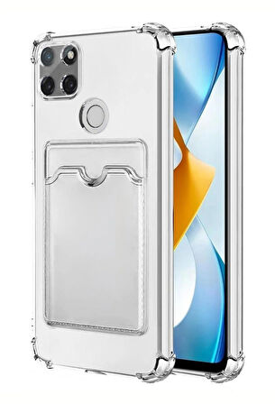 Oppo A15S Kılıf Kartlıklı Cüzdanlı Şeffaf Silikon Kapak - Extra Güçlendirilmiş Kenar