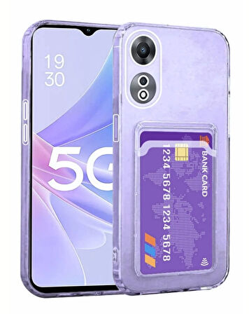 Oppo A78 Kılıf Kartlıklı Cüzdanlı Şeffaf Silikon Kapak - Extra Güçlendirilmiş Kenar