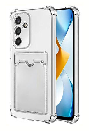 Tecno Pova 4 Kılıf Kartlıklı Cüzdanlı Şeffaf Silikon Kapak - Extra Güçlendirilmiş Kenar