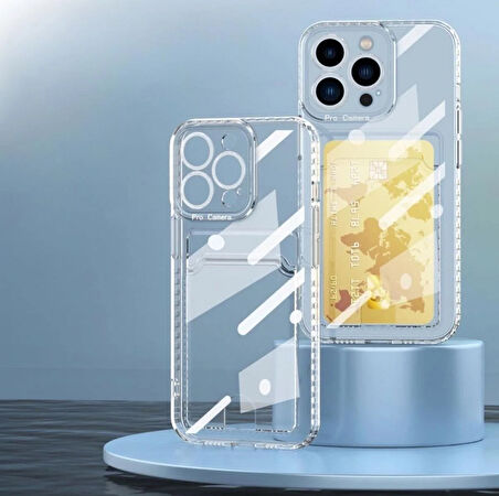 Infinix Hot 40i Kılıf Kartlıklı Cüzdanlı Şeffaf Silikon Kapak - Extra Güçlendirilmiş Kenar