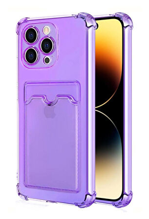 Apple iPhone 16 Pro Kılıf Darbe Emici Köşe Korumalı Kartlıklı Cüzdanlı Silikon Kapak - Lila