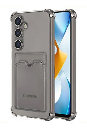 Samsung Galaxy A36 Kılıf Darbe Emici Köşe Korumalı Kartlıklı Cüzdanlı Silikon Kapak - Füme