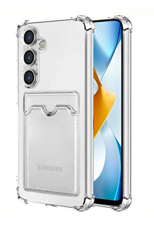 Samsung Galaxy S24 FE Kılıf Darbe Emici Köşe Korumalı Kartlıklı Cüzdanlı Silikon Kapak - Şeffaf