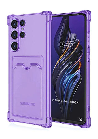 Samsung Galaxy S25 Ultra Kılıf Darbe Emici Köşe Korumalı Kartlıklı Cüzdanlı Silikon Kapak - Lila