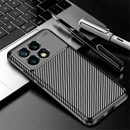 Poco X6 Pro Uyumlu Silikon Kılıf Karbon Desenli Darbe Emici Autofocus Tam koruma Kapak