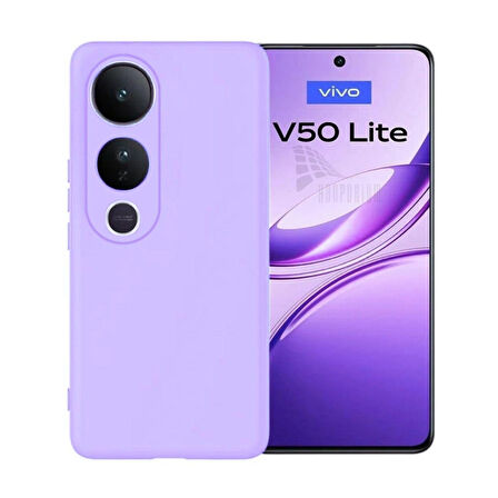 Vivo V50 Lite Uyumlu Silikon Kılıf - Kamera Korumalı Esnek Pastel Renk Kapak - Lila