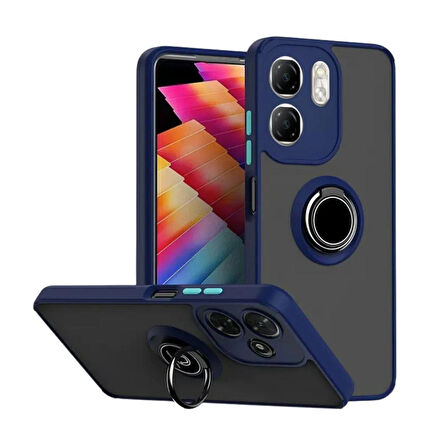 Infinix Hot 50i Uyumlu Kılıf Yüzüklü Standlı Extra Darbe Koruma Sert Silikon Kapak - Lacivert