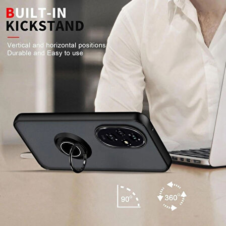 Infinix Smart 9 Uyumlu Kılıf Yüzüklü Standlı Extra Darbe Koruma Sert Silikon Kapak - Siyah
