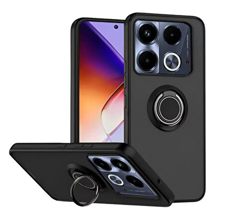 Infinix Note 40 Pro Plus 5G Kılıf Yüzüklü Standlı Extra Darbe Emici Sert Silikon Kapak - Siyah