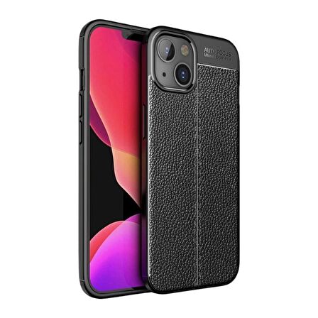 Apple iPhone 13 Uyumlu Deri Desenli Silikon Kılıf - Ultra Darbe Emici Kamera Korumalı Kapak