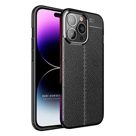 Apple iPhone 14 Pro Max Uyumlu Deri Desenli Silikon Kılıf - Ultra Darbe Emici Kamera Korumalı Kapak