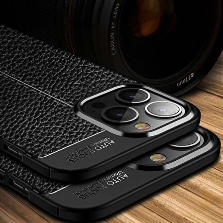 Apple iPhone 14 Pro Max Uyumlu Deri Desenli Silikon Kılıf - Ultra Darbe Emici Kamera Korumalı Kapak