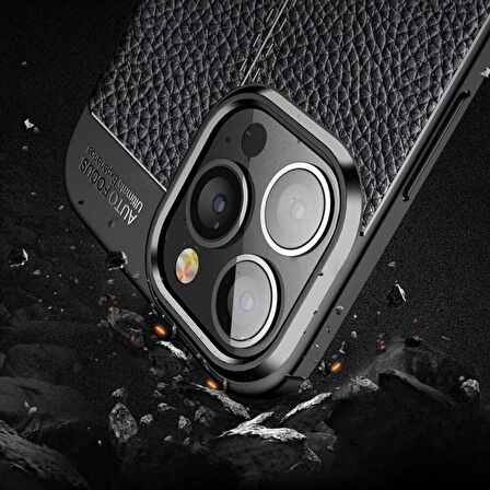 Apple iPhone 14 Pro Max Uyumlu Deri Desenli Silikon Kılıf - Ultra Darbe Emici Kamera Korumalı Kapak