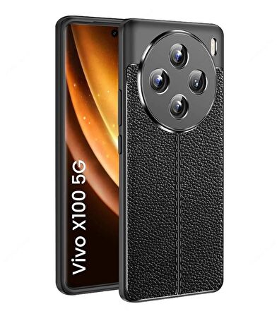 Vivo X100 Deri Desenli Silikon Kılıf - Ultra Darbe Emici Kamera Korumalı Kapak