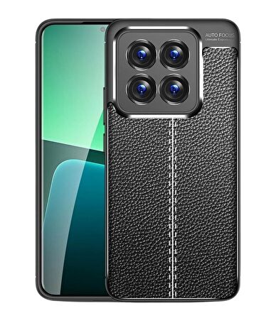 Xiaomi 14 Pro Deri Desenli Silikon Kılıf - Extra Darbe Emici Kamera Korumalı Kapak